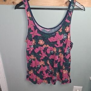 Floral Print Tank Top - Pink and Green